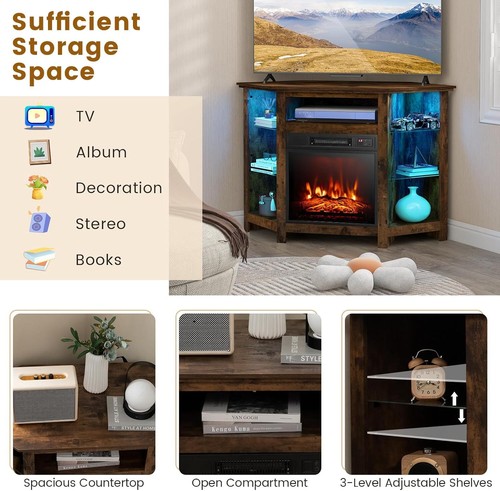 Electric Fireplace Corner TV Stand for TVs up to 50", LED light console table - Picture 4 of 50