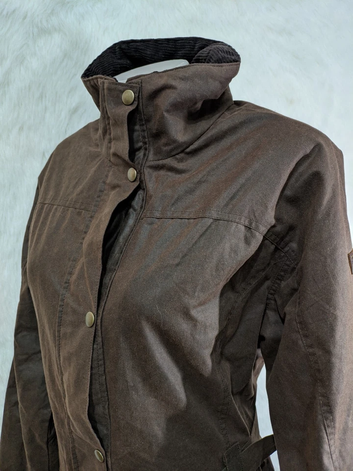 JCB Wax Jacket Biker Workwear Wax Jacket Tartan Lining Belted Ascot  - Image 3 of 4