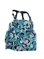 Lands' End Women's Blouson Tankini Top Size 2 Electric Blue Paisley soft cup bra
