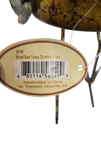 Metal & Glass Turkey Tealight Votive Holder Holiday Thanksgiving Decoration - Picture 7 of 9