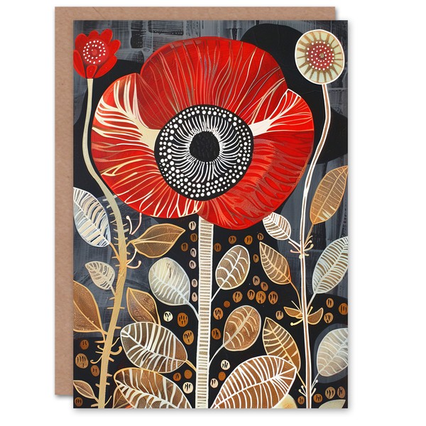 Abstrakt Mohn Blume Blumen FäCher KüNstlerisch Muster Geburtstagskarte-image