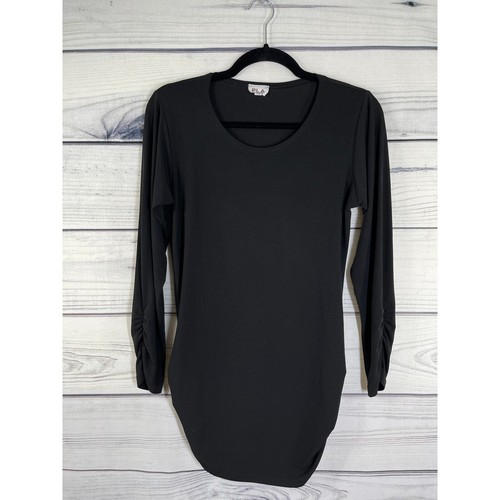 Planet by Lauren G Tunic Long Sleeve Ruche Tunic Top Black Size XS - Picture 3 of 13