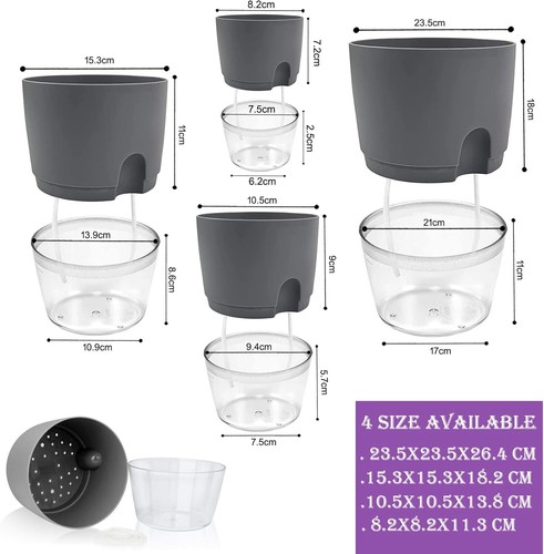 Modern Plastic Planter Indoor Self-Watering Pots Containers Houseplant For Herbs - Picture 2 of 26