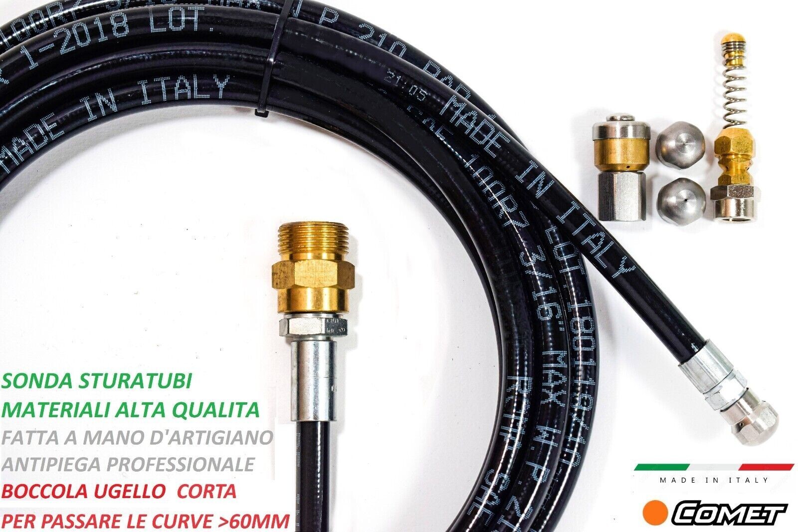Kit Sonda Sturatubi 20 Metri per Comet M22 - Boccola Corta + 4 Ugelli