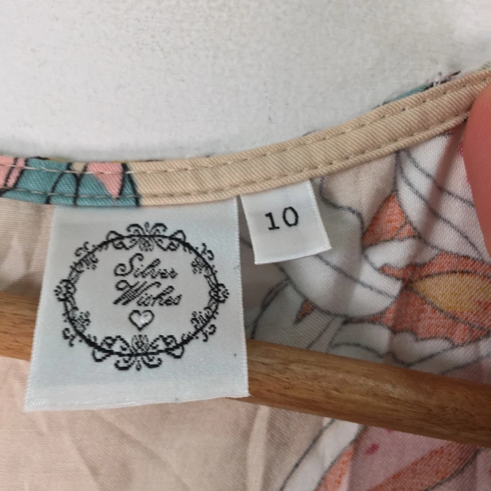 Vestido Silver Wish Mujer 10 Cambios Midi Beige Floral Manga Corta Cuello en V 102829 Foto 3 de 4