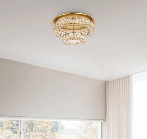 Chandelier Flush Mount Ceiling Light Fixture Crystal Bathroom or Bedroom 22 inch - Picture 3 of 8
