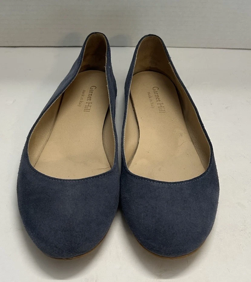 Zapatos planos de ballet de cuero gamuza azul granate Hill para mujer talla 7 hechos en Italia Foto 2 de 4