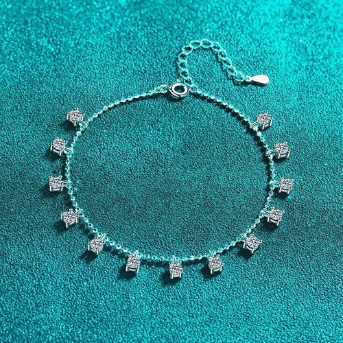 1.2 CT Lab Created Moissanite 7.5 In Women Chain Bracelet 14K White Gold Plated