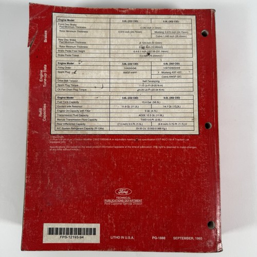 1994 FORD MUSTANG SERVICE MANUAL / ORIGINAL SHOP REPAIR BOOK - Picture 2 of 11