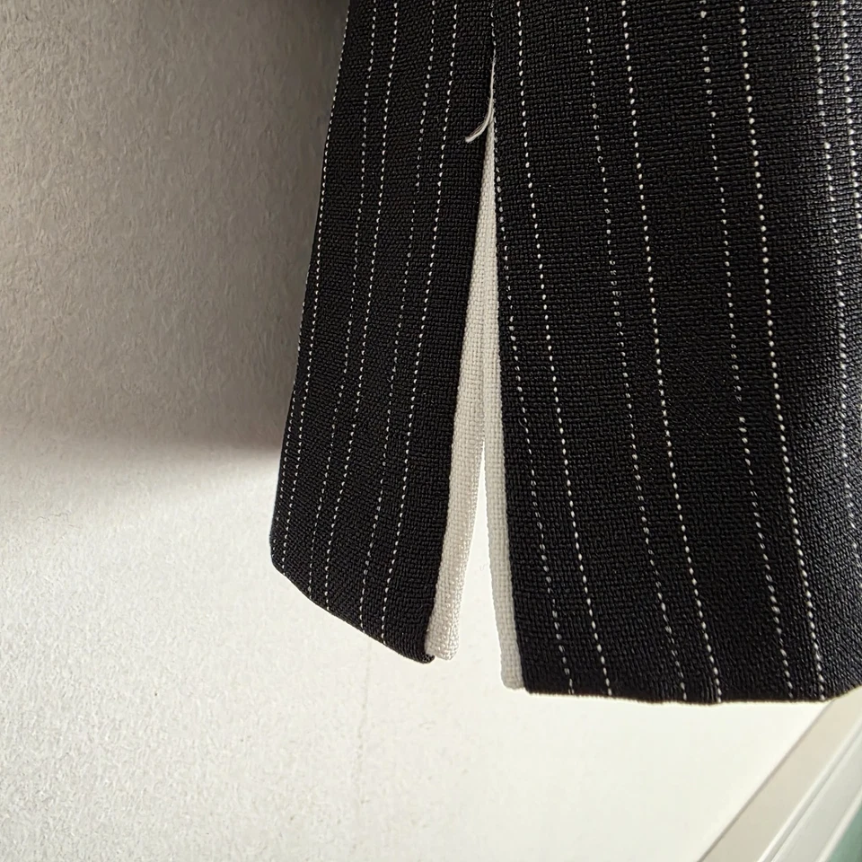 Chaqueta y pantalón traje vintage Perceptions para mujer 14P 2 piezas rayas negras alfiler Foto 4 de 4