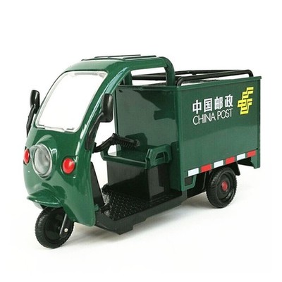 High Simulation China Post Express Car Tricycle Alloy Model With Sound And Light
