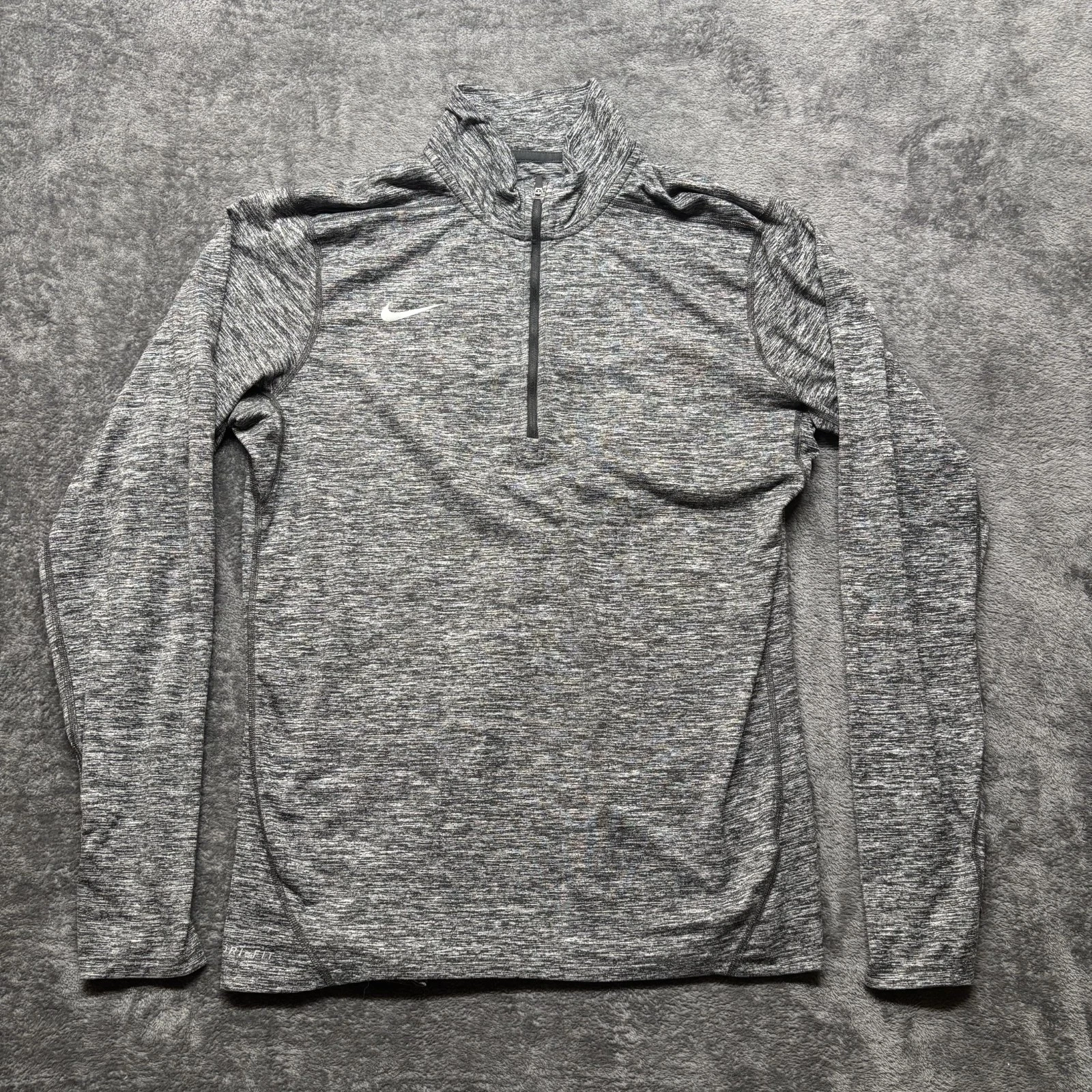 Nike Shirt Mens Medium Gray Long Sleeve 1/4 Zip Dri Fit Swoosh Workout Gym