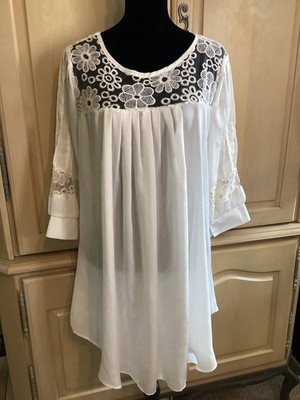 Reborn White Lace Boho Style Tunic Mini Dress Size XL New