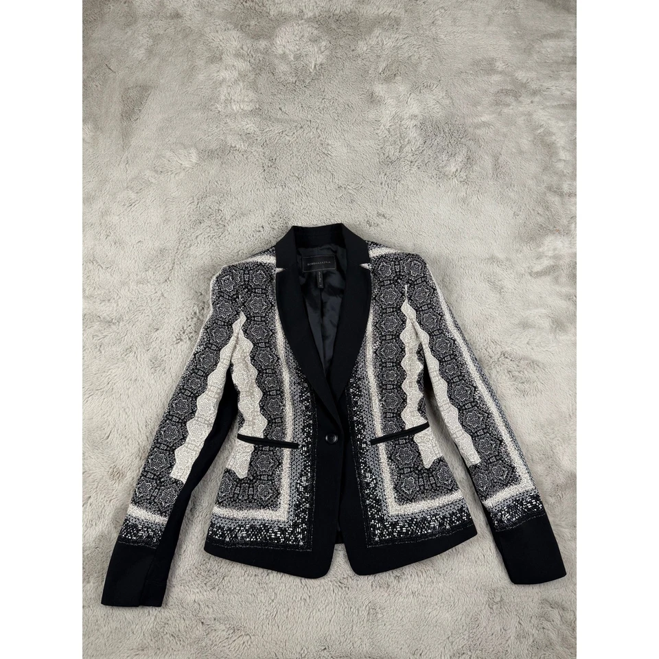 Revolve BCBGMAXAZRIA 黑白图案布雷登西装外套女式 XS — 第 3/4 张图片