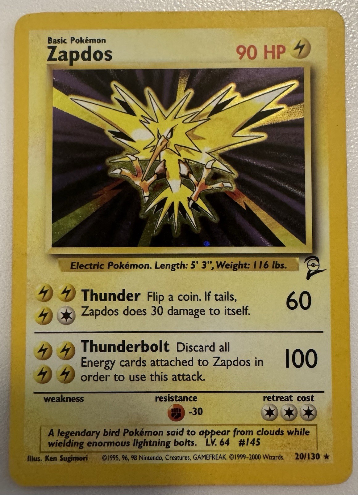 Zapdos 20/130 Base Set 2 Holo Rare Pokémon Card Vintage LP
