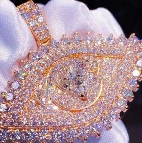 Colgante de moissanita real de corte redondo de 5 quilates para hombre enchapado en oro rosa de 14 quilates plateado Foto 2 de 4