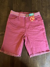 Girls Size 6 Shorts Pink Bermuda Belt Cut Off Girly Stripes Gold Preppy School