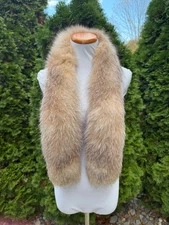 ADRIENNE LANDAU Warm Beige GENUINE Real CRYSTAL FOX Fur COLLAR velvet lining