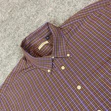 Burberry London Shirt Button Up Men's XL Brown Cotton Plaid USA Made Classic Fit