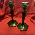 Vintage Fenton Emerald Green Glass Hexagonal Base Candlestick Holders Set Of 2