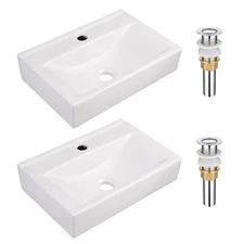 18" Rectangle Bathroom Vessel Sink Pop up Drain Ceramic Basin 2 Pack