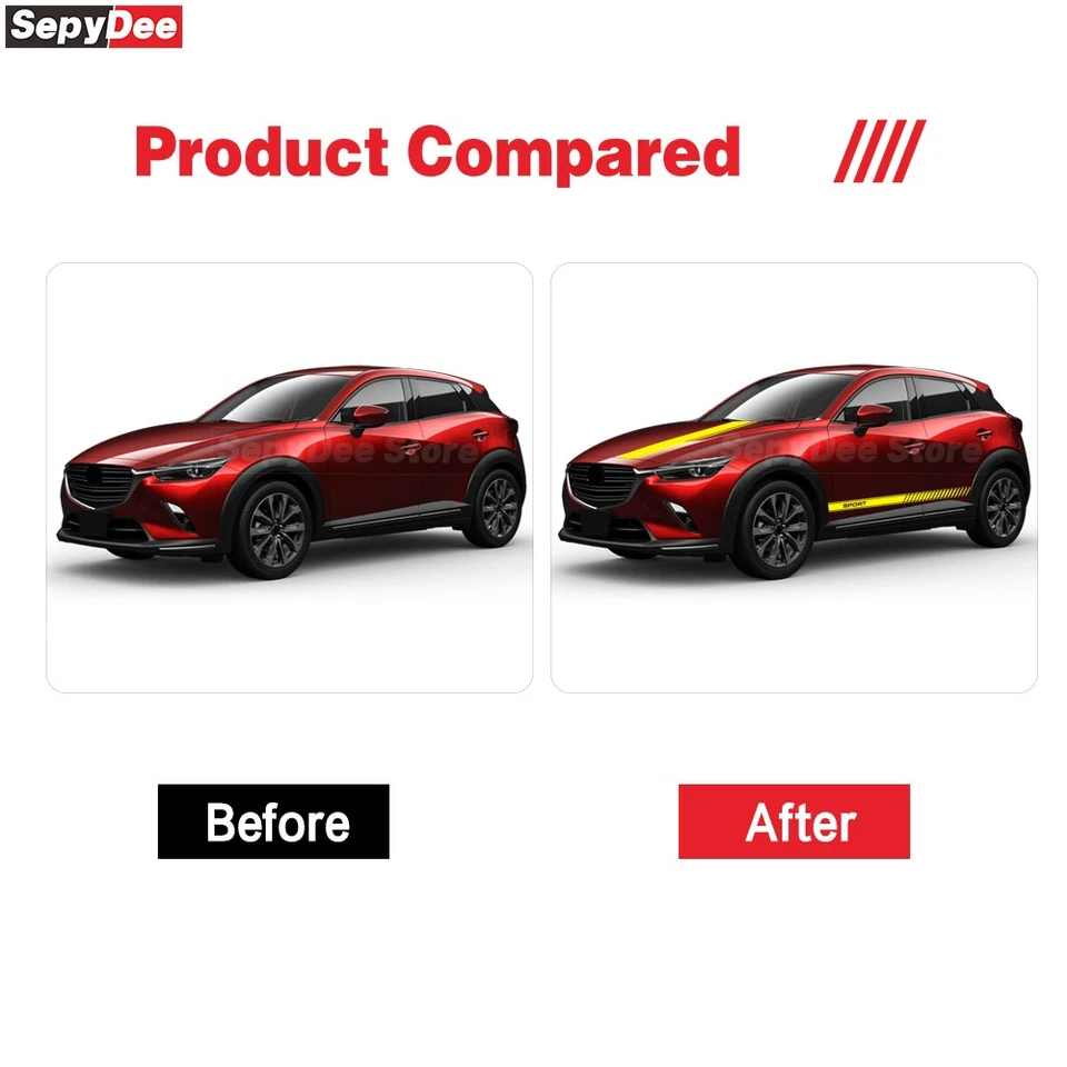 3 piezas calcomanías de capó de capó de coche deportivo de carreras para kits de rayas de carrocería Mazda CX-3 pegatina Foto 3 de 4