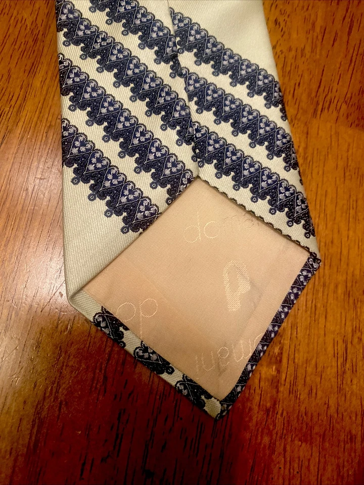 Corbata de cuello Domani años 70 (HECHA A MANO ITALIA) ETIQUETA AZUL DISCOTECA 4" con escritura roja *Rara Foto 3 de 4