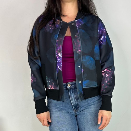 DKNY Black Purple & Blue Floral Bomber Jacket SIZE SMALL
