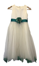 Flower Girl First Communion Dress Cream Green Floral Girl's Size 12