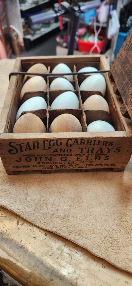 🔥Lot Of 2 Antique STAR Egg Box John G. Elbs Rochester NY Dovetail Box 8"x6"🔥 - Image 2 of 4