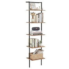 5-Tier Wall Mounted Ladder Shelf, Rustic Brown, 64.7" H 5 Tier