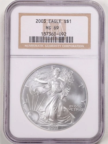 2003 1oz Silver American Eagle MS69 NGC 187360-092