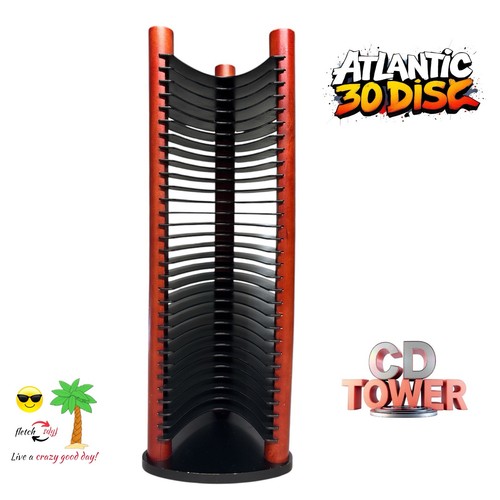 Vintage Atlantic 30 Disc CD Tower Futuristic Wood Column w/Plastic Shelves - Picture 7 of 8