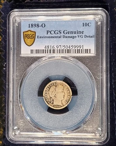 1898-O PCGS Genuine VG Detail 10c Barber Dime