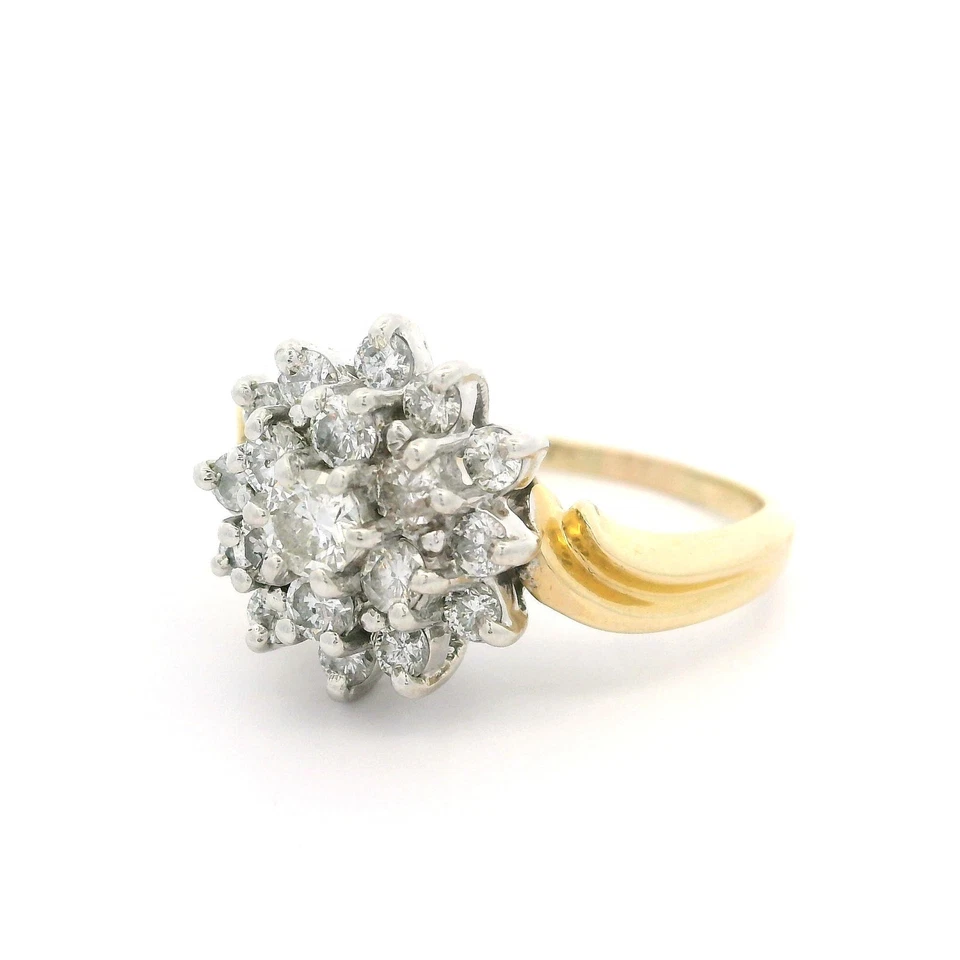 14k Yellow & White Gold 0.80ctw Fiery Diamond Classic Cluster Ring - Image 3 of 4