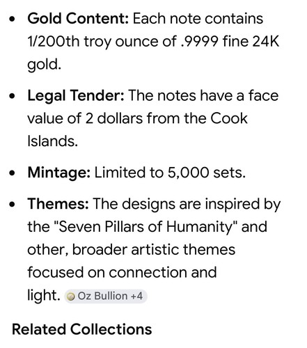 2022 Cook Islands $2 Threads of Light 0.9999 Gold 1/200 oz Notes 4 of the 14 set - Picture 13 of 13