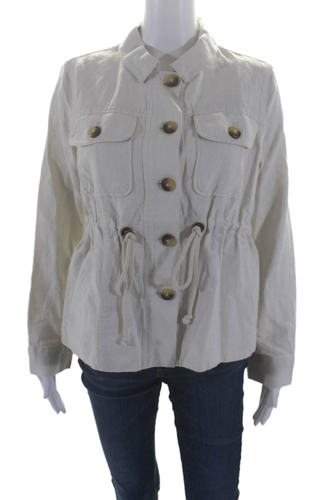 Vineyard Vines Womens Linen Lined Button Collar Drawstring Top Cream Size 2