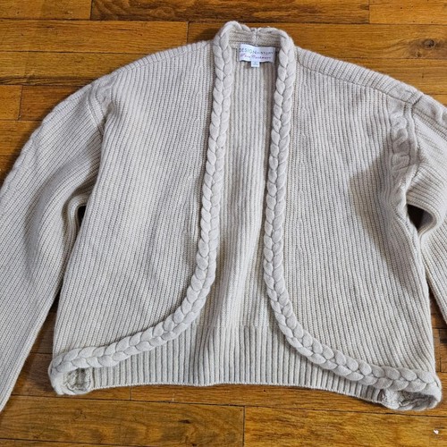 DESIGN HISTORY Beige Pure Cashmere Cable Knit Cardigan Size S Luxury - Picture 2 of 9