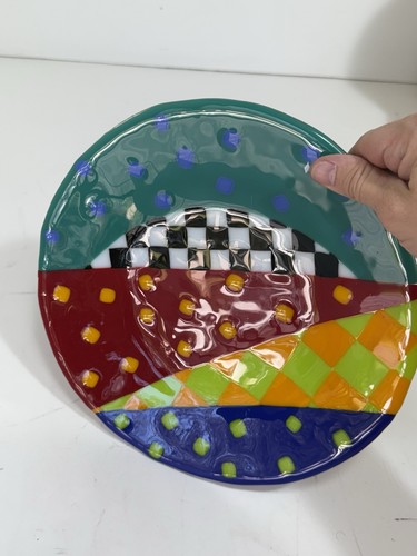 LESLEY NOLAN Signed VTG Fused Glass Plate Abstract Year 2001 Art - Picture 9 of 10