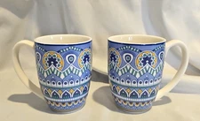 Lot of 2 Vancasso Mandala Porcelain Coffee/Tea Mugs Blue & Yellow