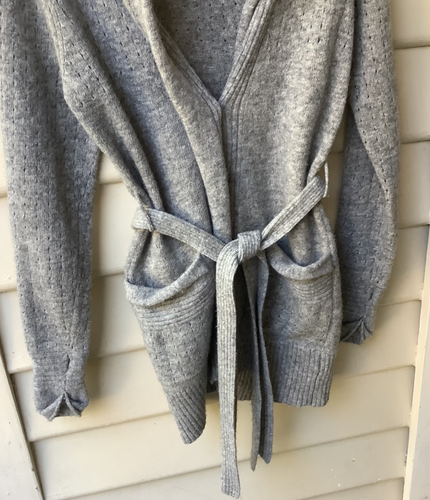 Nique Cardigan Grey Wool Blend Fancy Knit S 10 Thumbholes Hood Belted - Bild 4 von 10