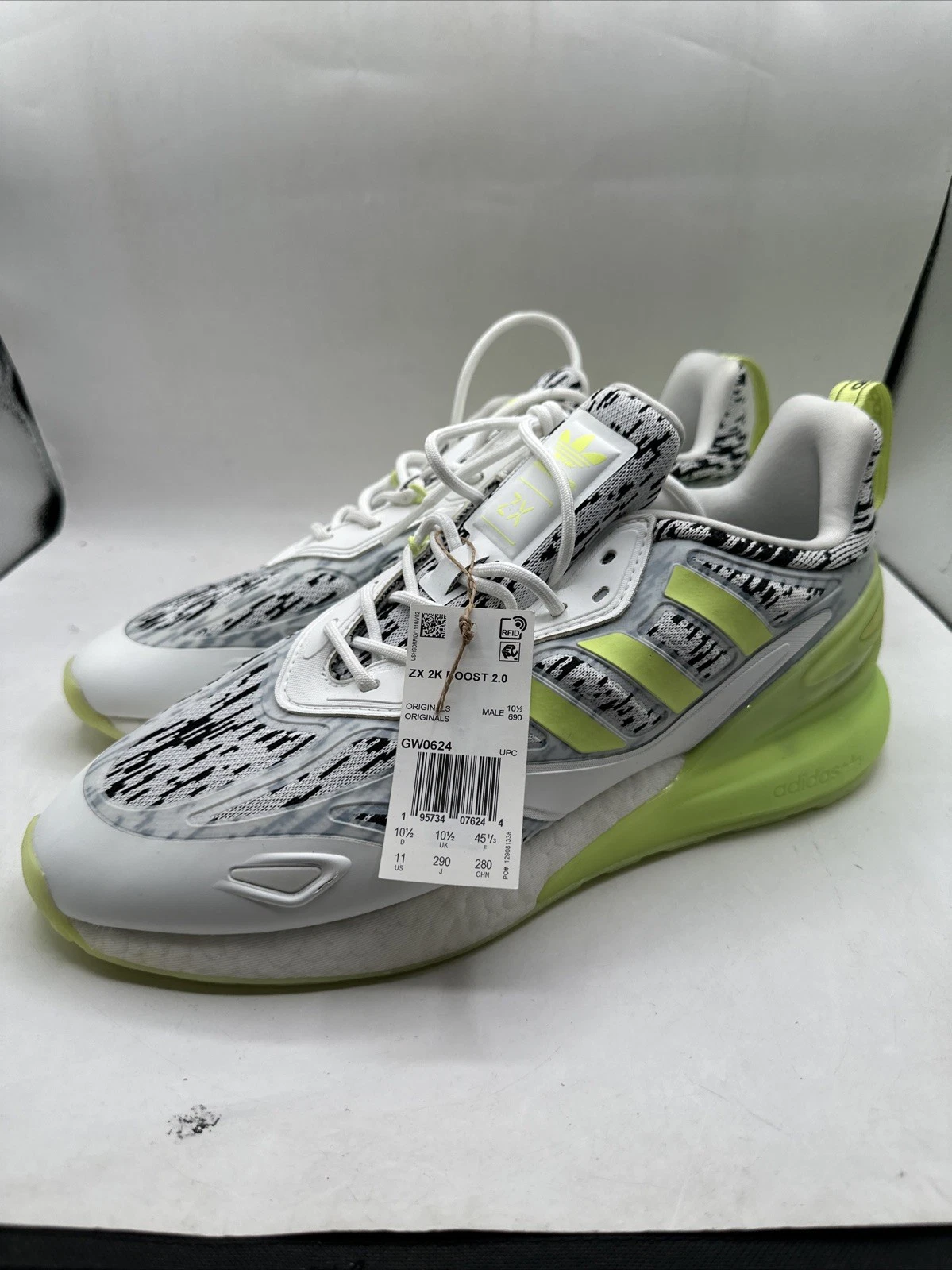 Adidas ZX 2K BOOST 2.0 GW0624 Shoes | White Pulse Lime Mens Size 11 - New