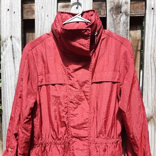 G.E.T. Giacca rossa cinch vita con cappuccio trench leggero impermeabile taglia S - Foto 12 di 16