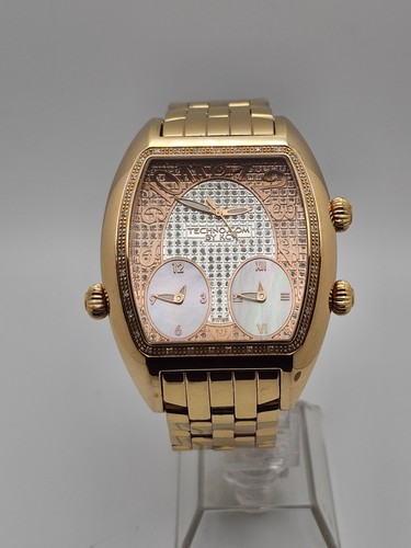 SELTENE TECHNO.COM by KC DIAMOND 3 Zonen Herren Analog Goldton MOP Kupfer Zifferblatt Uhr