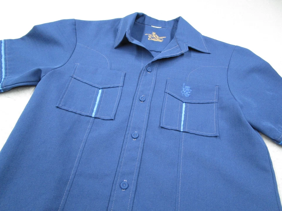 Vintage Iolani Hawaii Executive Shirt Mens Medium Blue Button Up Retro 70s Tiki - Image 2 of 4