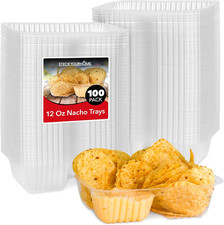 12Oz Plastic Nacho Trays (100 Pack) Small Disposable Tray for Nachos & Cheese Di