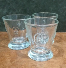 3 La Rochere France Fleur de Lys 8oz Pedestal Glasses, Made in France, Vintage