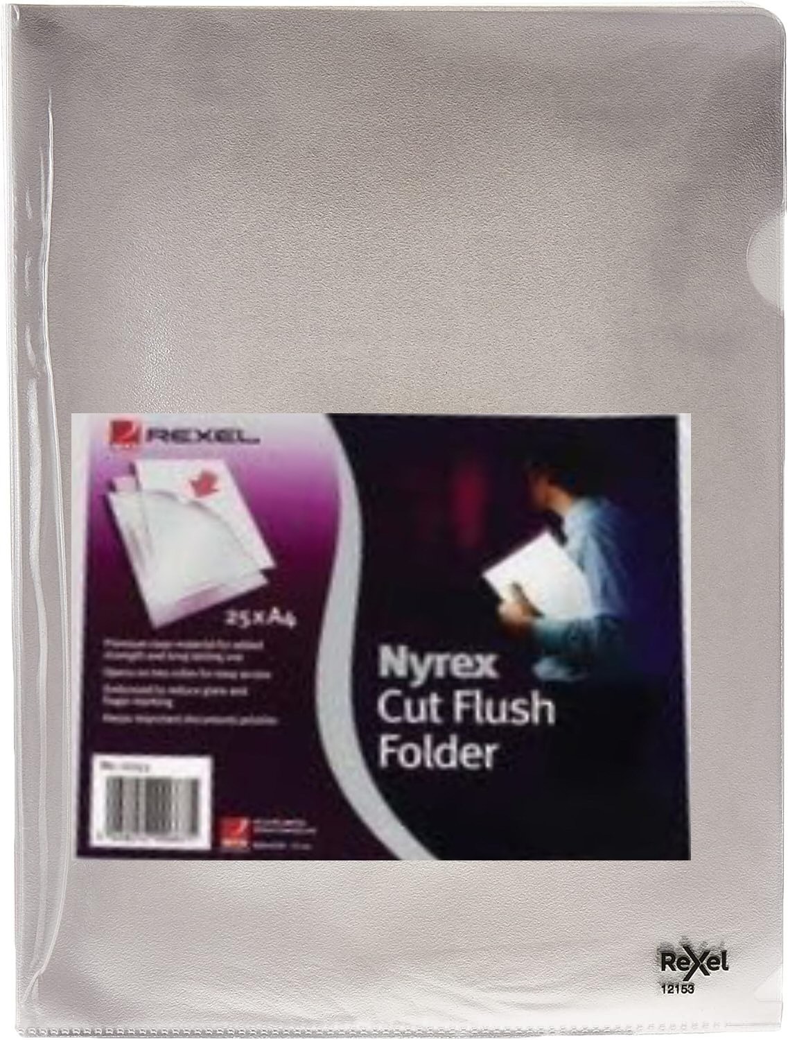Rexel A4 Cut Flush Document Folder Files Open Top & Side Clear 12153 Pack of 25