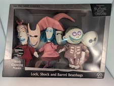 Nightmare Before Christmas Lock, Shock & Barrel Bean Bags w/ Glowing Masks NIB