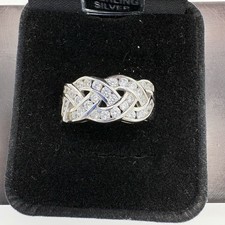 Sterling Silver 925 Celtic Knot Infinity Band Ring CZ Wide Braided Design